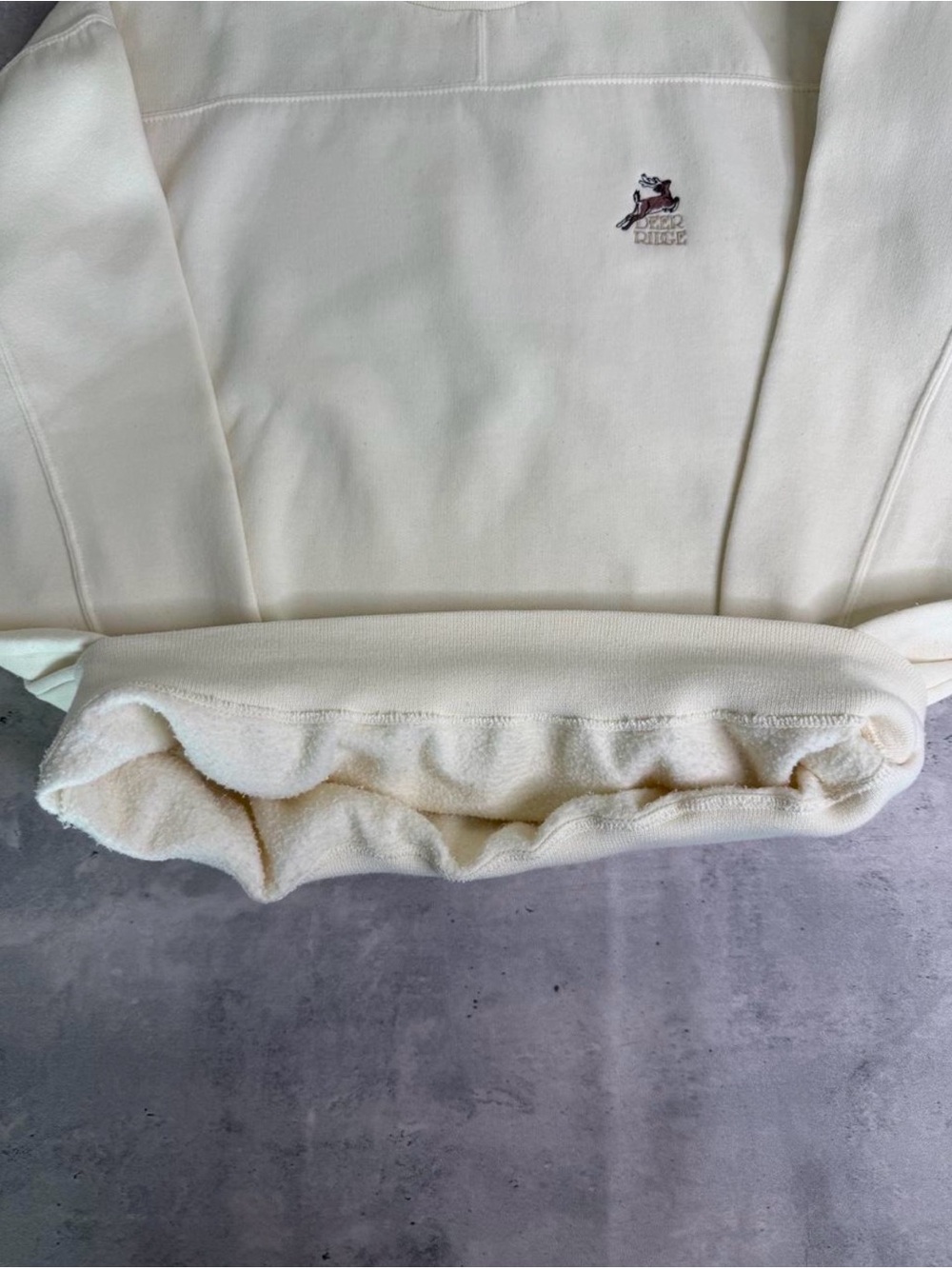 Vintage Deer Ridge Embroidered Crewneck Sweatshirt Cream Fleece Lined | Large - Picture 5 of 7
